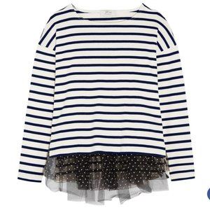 J.Crew + Net-A-Porter Polka-dot tulle-trimmed striped jersey top